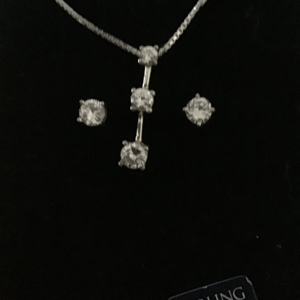 STERLING CZ NECKLACE AND PIERCED EARRINGS SET
